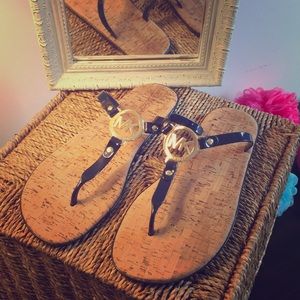 Michael Kors Cork and Navy gold signature sandals